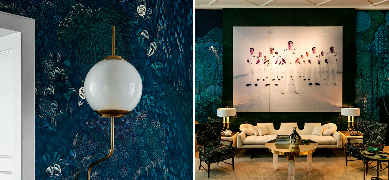 Обои ручная роспись Hippolyta’s Forest Original colourway on Empire Blue dyed silk - фото