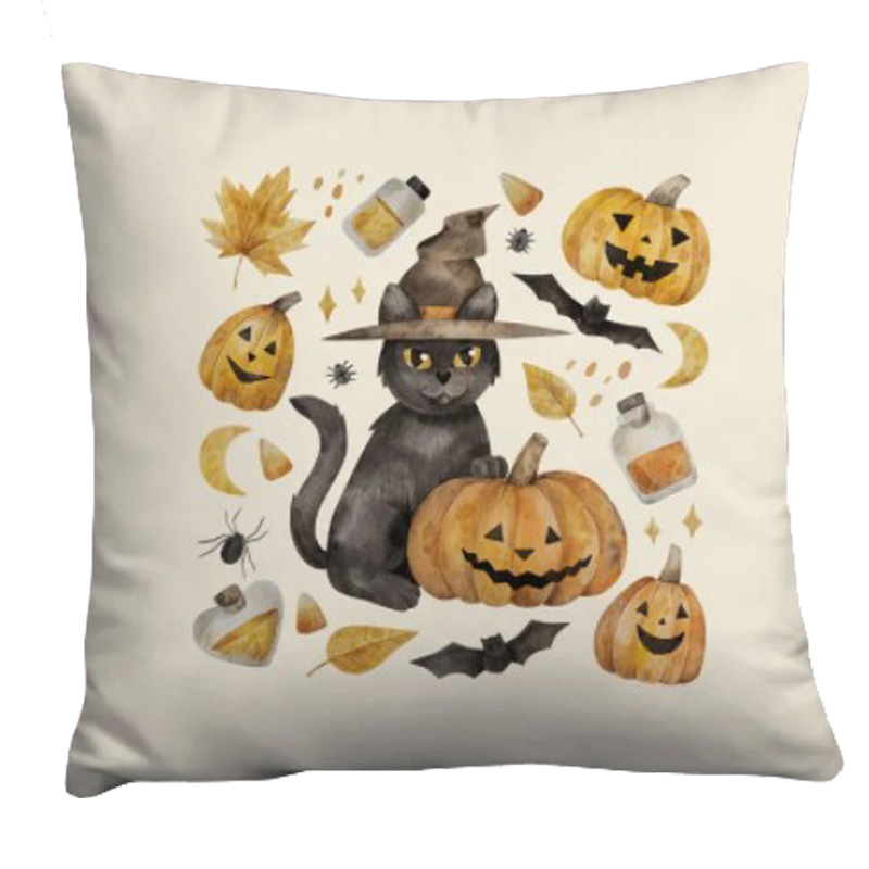 Подушка Halloween Pumpkin Cat Белый Оранжевый Серый в Санкт-петербурге | Loft Concept 