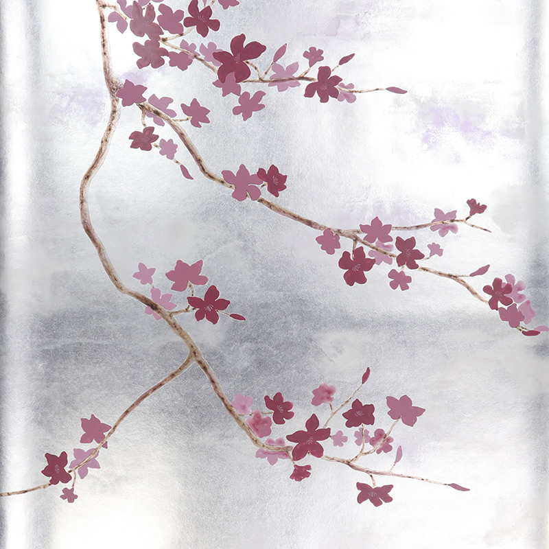 Обои ручная роспись Cherry Tree Special Colourway on Sterling Silver gilded paper  в Санкт-петербурге | Loft Concept 