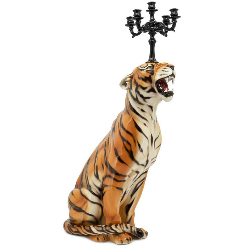 Подсвечник Abhika Candleholder Tiger Sx Malays Tiger Черный Оранжевый Светло-бежевый в Санкт-петербурге | Loft Concept 