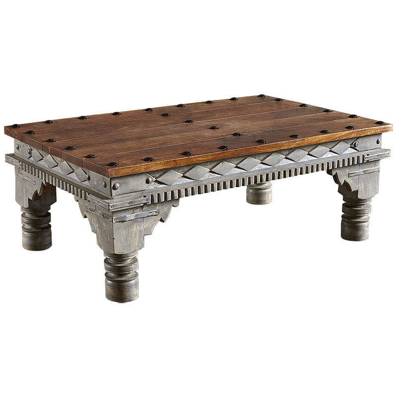 Кофейный стол из массива манго Kerala Grey Mango Coffee Table Коричневый Серый в Санкт-петербурге | Loft Concept 