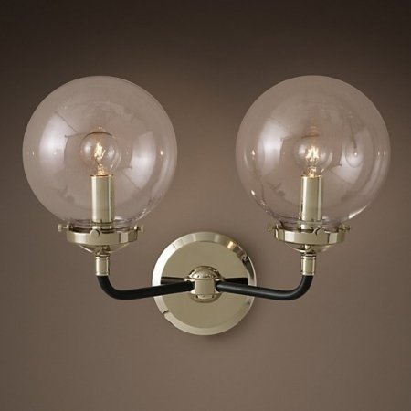 Бра Bistro Globe Clear Glass Double Sconce Nickel  в Санкт-петербурге | Loft Concept 