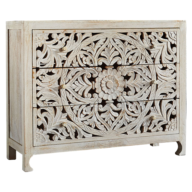 Комод Indian Antique White Furniture Chest of Drawers Kailash белый Белый в Санкт-петербурге | Loft Concept 