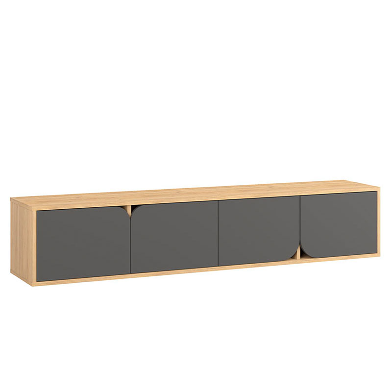 ТВ-тумба подвесная цвета древесины с 4-мя темно-серыми дверцами SPARK TV STAND OAK ANTHRACITE Серый Древесина в Санкт-петербурге | Loft Concept 