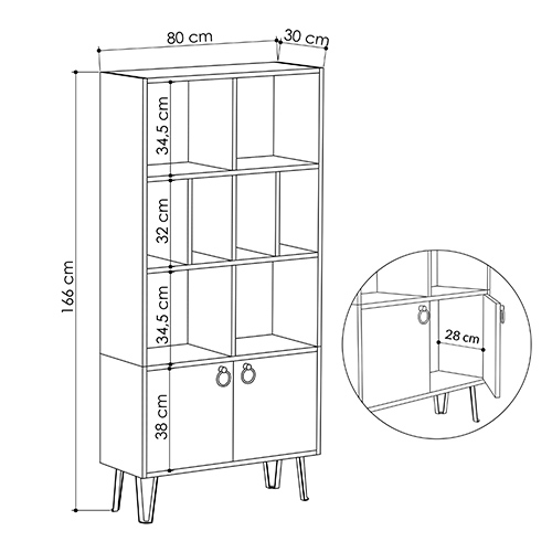 Стеллаж прямой цвета древесины с полками и 2-мя белыми дверцами BENE BOOKCASE OAK в Санкт-петербурге