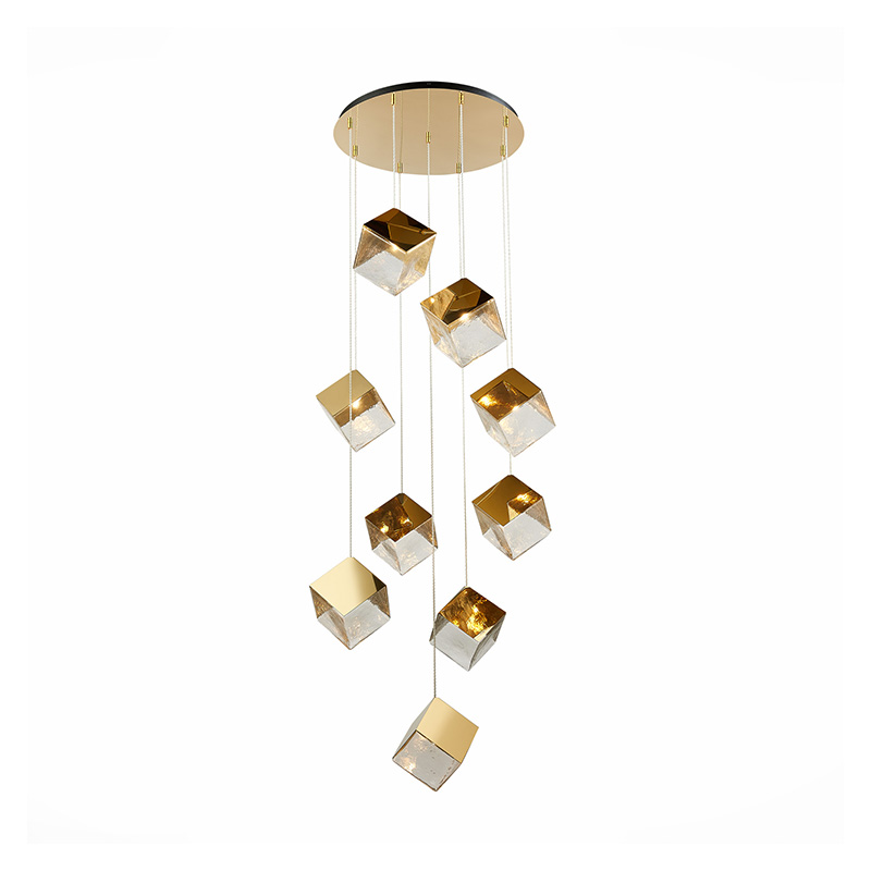 Потолочная люстра Pyrite Chandelier gold cube 9 Золотой Прозрачный в Санкт-петербурге | Loft Concept 