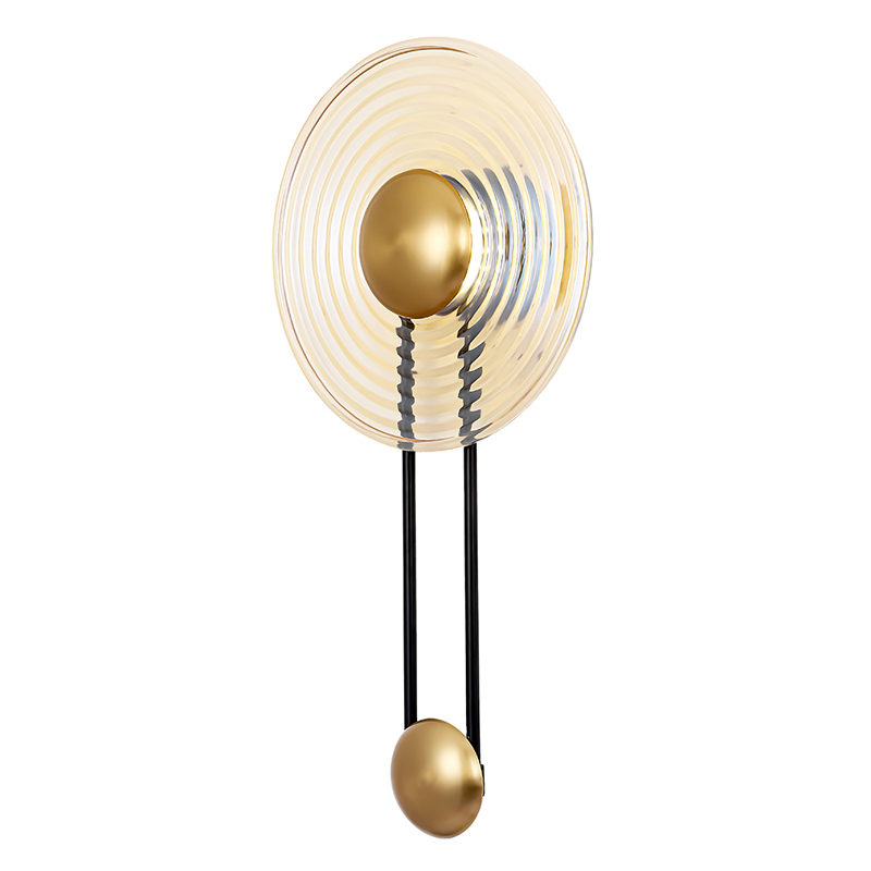 Бра с круглым рифленым плафоном янтарного цвета Savio Glass Disc Light Латунь Черный Янтарный Бра с круглым рифленым плафоном янтарного цвета Savio Glass Disc Light Латунь Черный Янтарный в Санкт-петербурге | Loft Concept