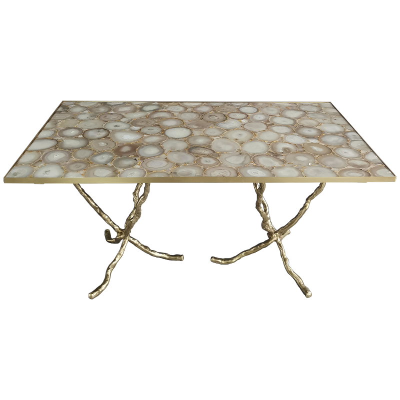 Обеденный стол Agate Design Beige Gold Dining Table Золотой Бежевый Бежево-серый в Санкт-петербурге | Loft Concept 