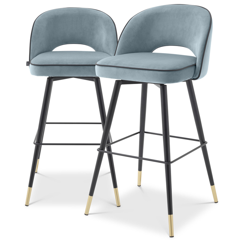 Комплект барных стульев Eichholtz Bar Stool Cliff set of 2 blue Черный Латунь Голубой пастельный в Санкт-петербурге | Loft Concept 