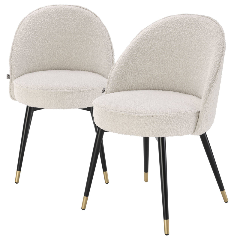 Комплект из двух стульев Eichholtz Dining Chair Cooper set of 2 Boucle cream Кремовый Черный Латунь в Санкт-петербурге | Loft Concept 