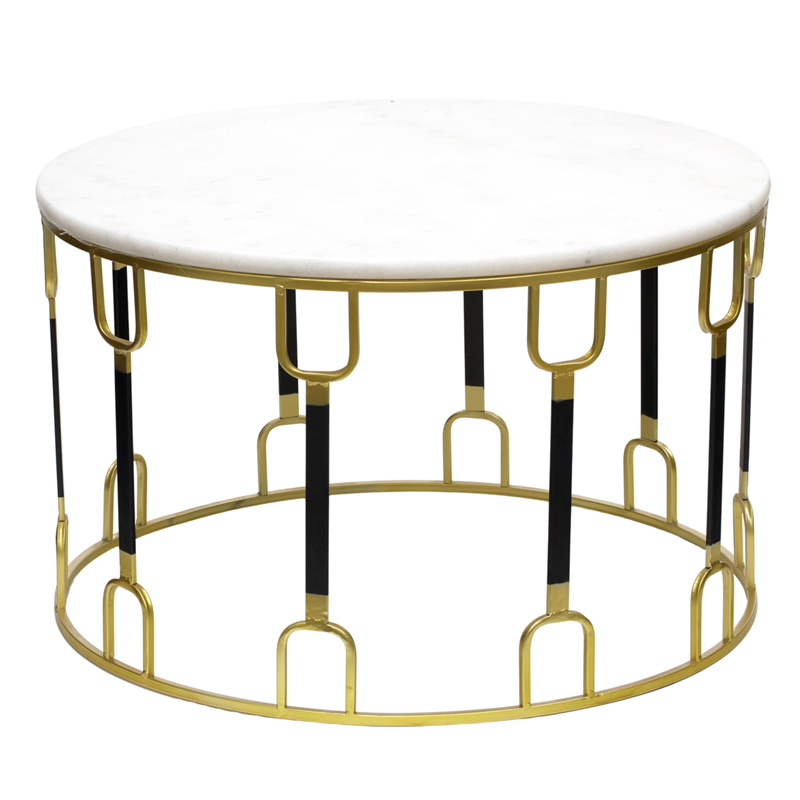 Приставной стол Dorius Side Table white marble Латунь Черный Белый Мрамор Bianco в Санкт-петербурге | Loft Concept 