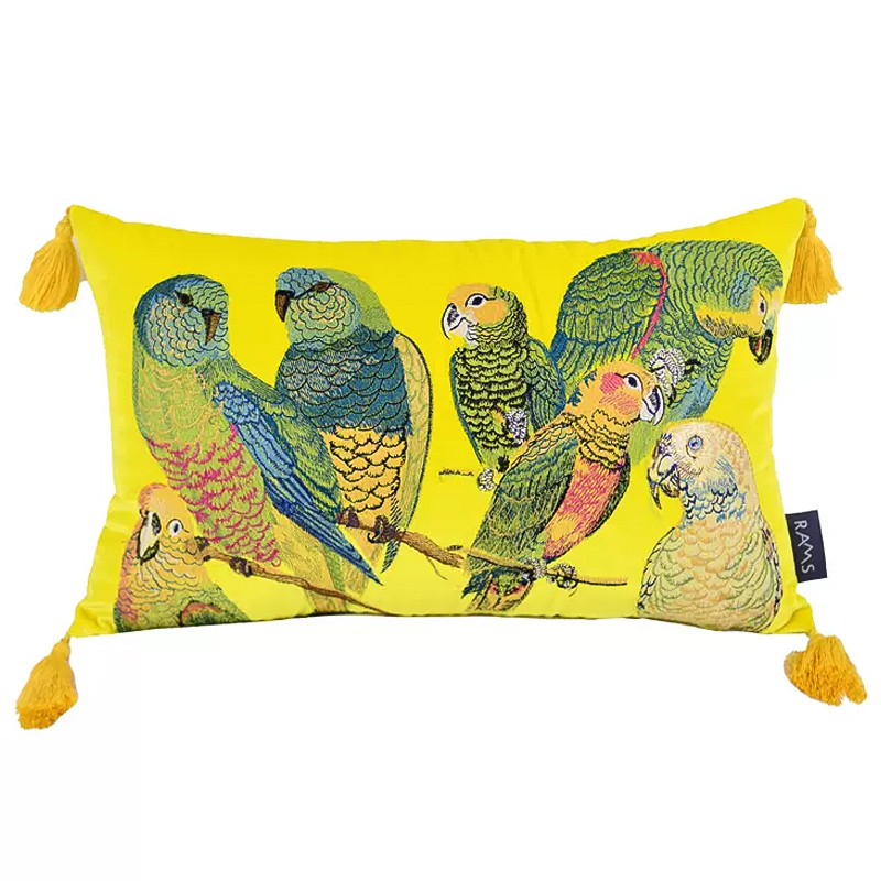 Декоративная подушка с вышивкой Embroidery Parrots Long Pillow Yellow Желтый Мульти в Санкт-петербурге | Loft Concept 