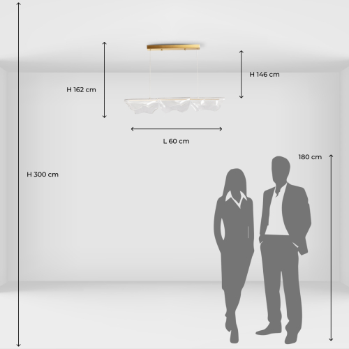 Люстра линейная с 3-мя белыми волнистыми плафонами Wave Line в Санкт-петербурге