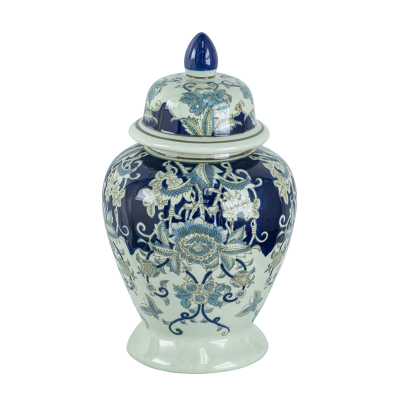 Ваза с крышкой Blue & White Ornament Vase 42 Белый Синий в Санкт-петербурге | Loft Concept 