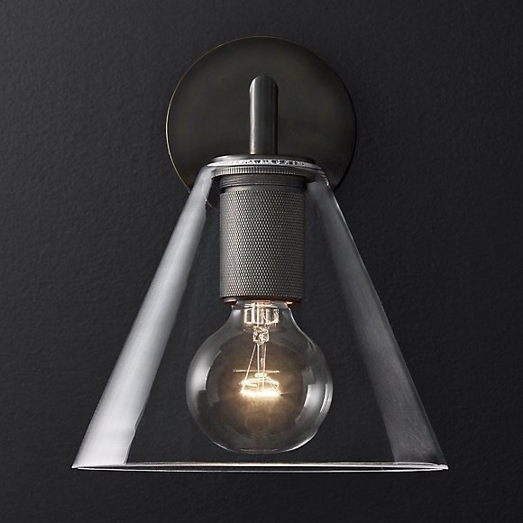 Бра RH Utilitaire Funnel Shade Single Sconce Black Прозрачное Стекло Темная бронза в Санкт-петербурге | Loft Concept 