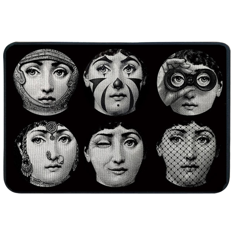 Ковер для прихожей и ванной Fornasetti Faces of Lina Rug Черно-белый в Санкт-петербурге | Loft Concept 