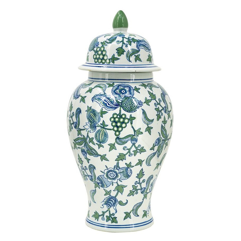 Ваза с крышкой и зелено-голубым рисунком на белом фоне 51 см Blue & White Ornament Белый Синий Ваза с крышкой и зелено-голубым рисунком на белом фоне 51 см Blue & White Ornament Белый Синий в Санкт-петербурге | Loft Concept