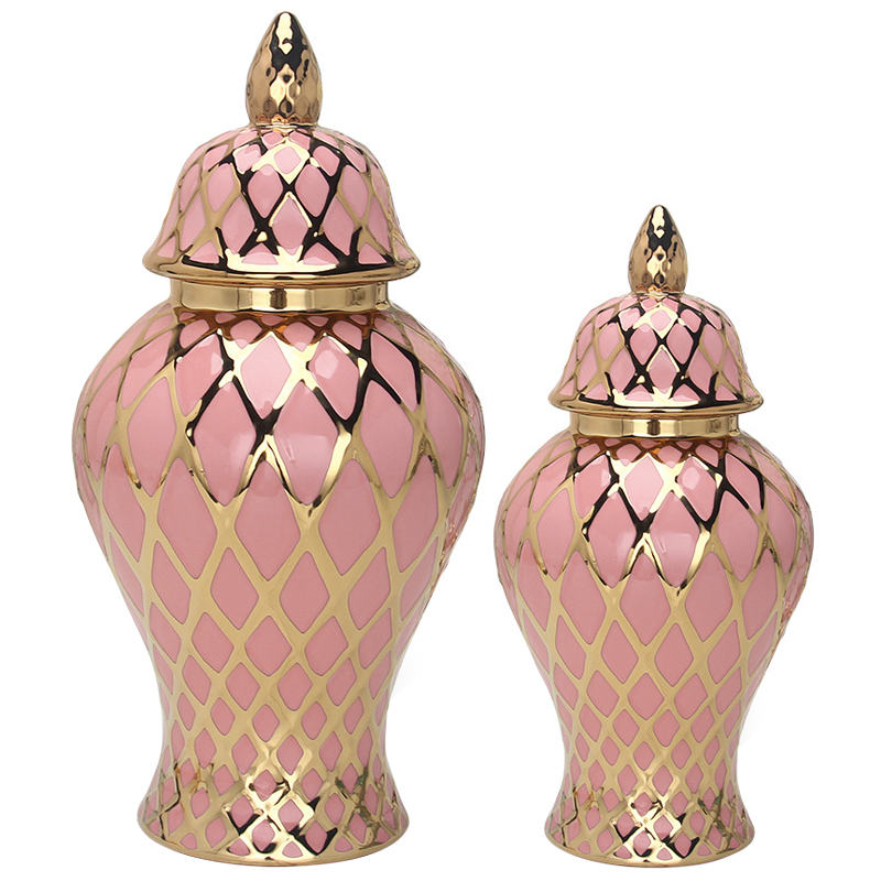 Ваза с крышкой Gold Ornament Pink Vase Розовый Золотой в Санкт-петербурге | Loft Concept 