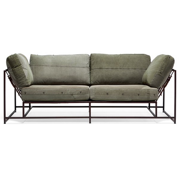 Двухместный диван Olive Military Two Seat Sofa Оливковый в Санкт-петербурге | Loft Concept 