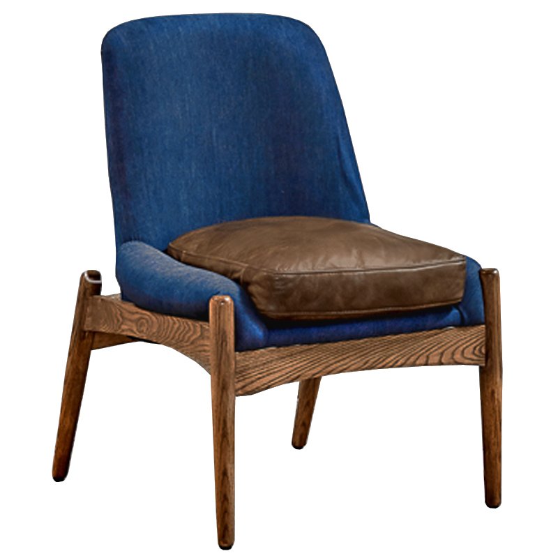 Кресло NAXOS CHAIR BLUE Leather and linen Синий Дерево Табак в Санкт-петербурге | Loft Concept 