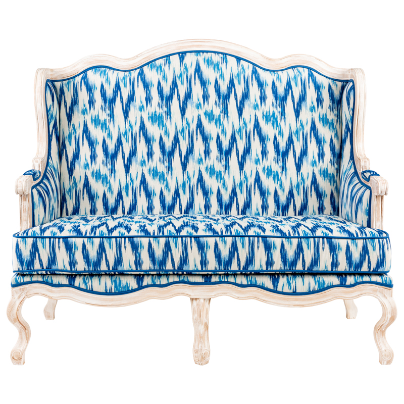 Двухместный диван с голубым узором Ikat Pattern Белый Голубой в Санкт-петербурге | Loft Concept 