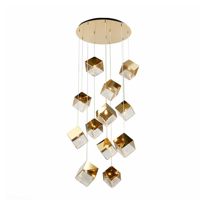 Потолочная люстра Pyrite Chandelier golden cube 12 Золотой Прозрачный в Санкт-петербурге | Loft Concept 