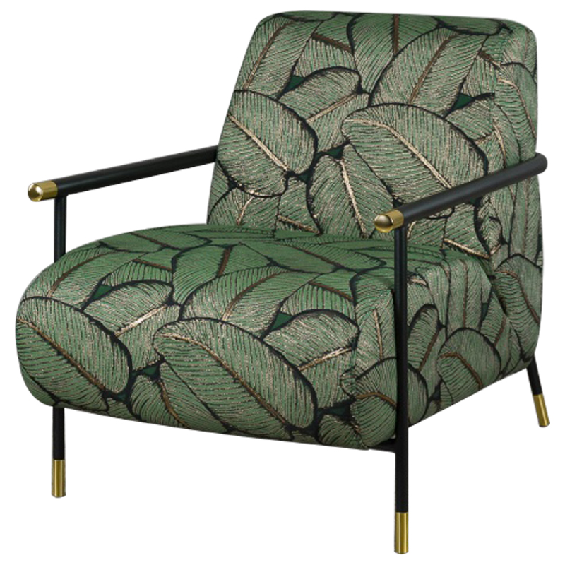 Кресло с Цветным принтом Листья Foliage Armchair Green Зеленый Черный в Санкт-петербурге | Loft Concept 