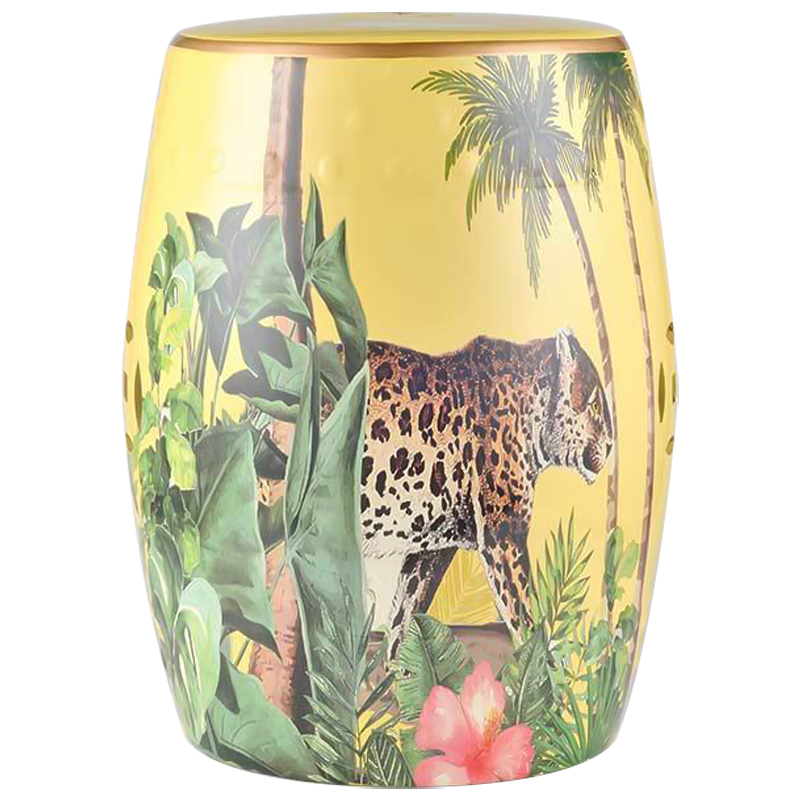 Керамический табурет Leopard Tropical Animal Ceramic Stool Yellow Желтый Коричневый Зеленый в Санкт-петербурге | Loft Concept 