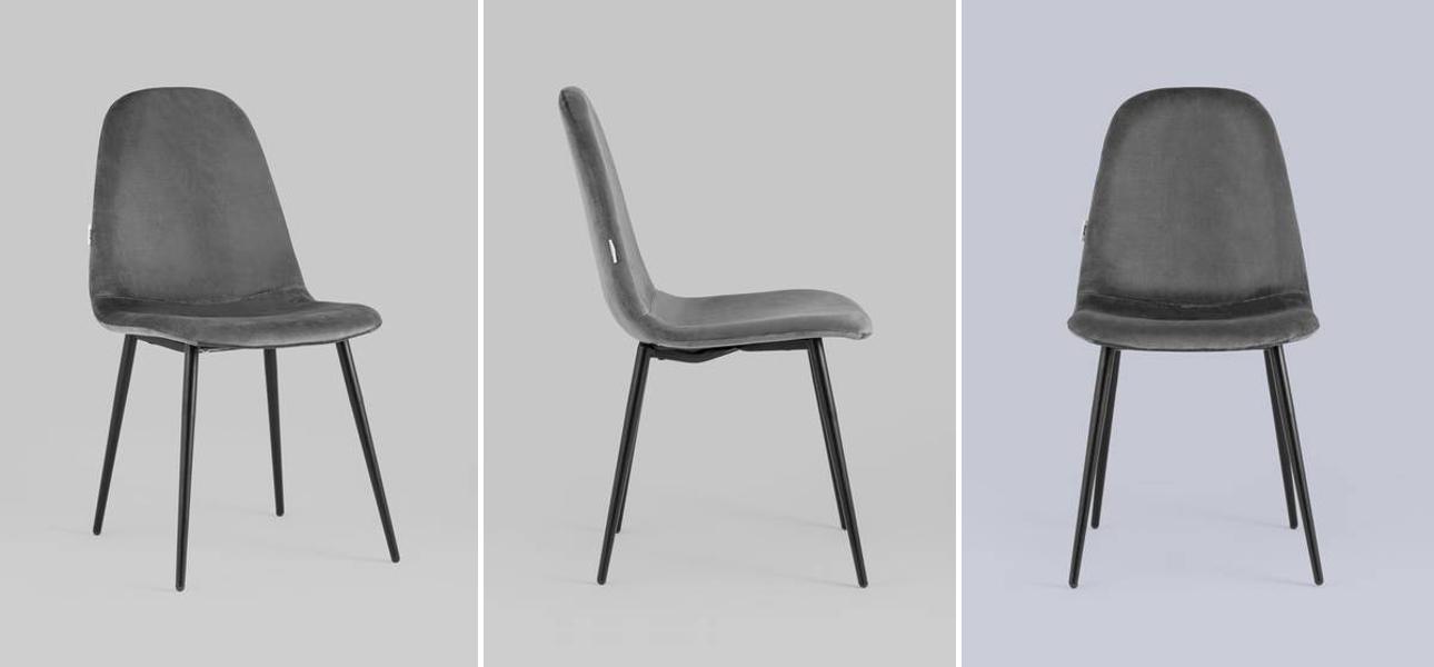 Стул Archie Chair Черные ножки Темно-Серый Велюр - фото