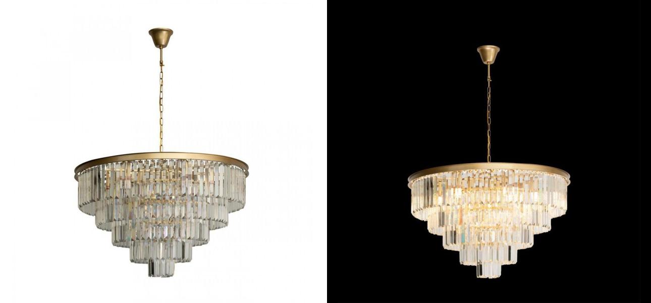 Круглая Люстра RH 1920s Odeon GOLD iron Five Layers Прозрачное Стекло диаметр 80 см - фото