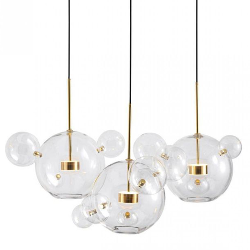 Светодиодный светильник Giopato & Coombes Bubble Chandelier Linear Circle 3 плафона Белый Золотой Прозрачное Стекло в Санкт-петербурге | Loft Concept 