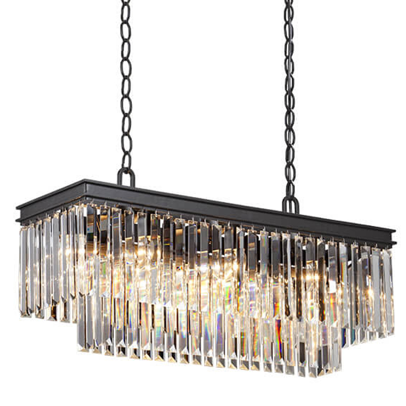 Люстра RH 1920s Odeon Clear Glass Rectangular Chandelier Black iron Длина 80 Прозрачное Стекло Черный матовый в Санкт-петербурге | Loft Concept 