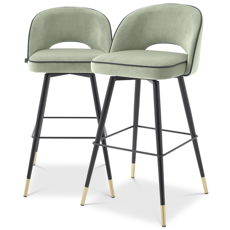 Комплект барных стульев Eichholtz Bar Stool Cliff set of 2 pistache green Черный Латунь Зеленый шалфей в Санкт-петербурге | Loft Concept 