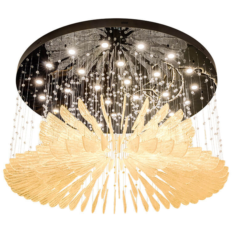 Большая круглая люстра с подвесками лепестки Gold Leaf Fall Light Chandelier Бронза Прозрачное Стекло в Санкт-петербурге | Loft Concept 