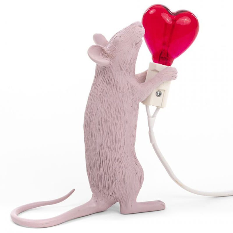 Настольная лампа Seletti Mouse Step Love USB Белый Красный в Санкт-петербурге | Loft Concept 