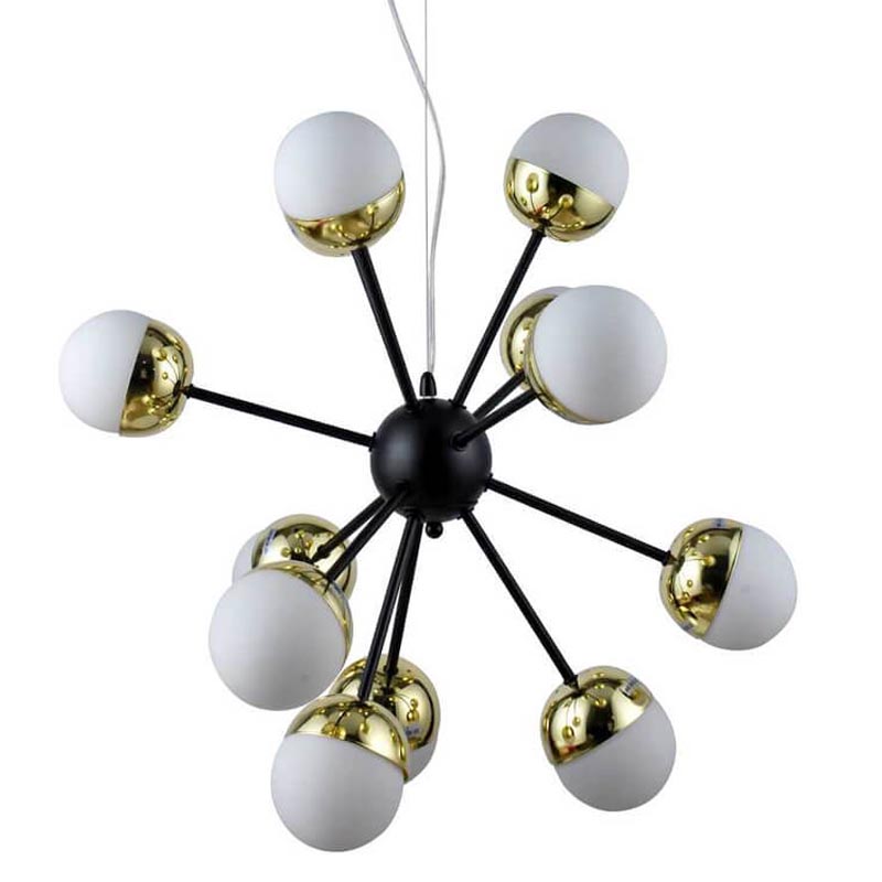 Люстра Sputnik White and Gold Globe Chandelier 12 Черный Золотой Белый в Санкт-петербурге | Loft Concept 