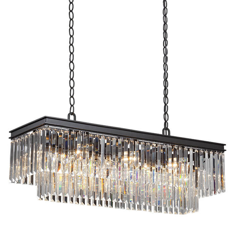 Люстра RH 1920s Odeon Clear Glass Rectangular Chandelier Black iron 100 Черный матовый Прозрачное Стекло в Санкт-петербурге | Loft Concept 