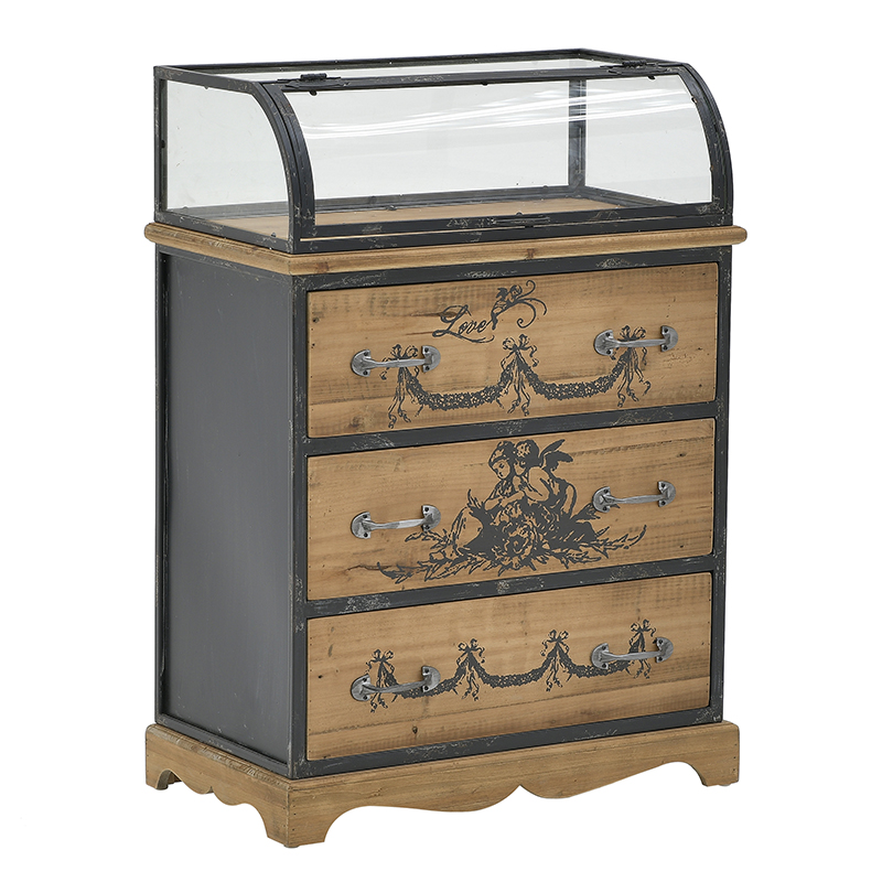 Комод со стеклянной витриной в стиле прованс Lesia Chest of Drawers Черный Коричневый в Санкт-петербурге | Loft Concept 