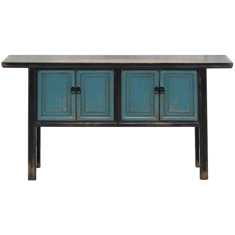 Деревянная консоль в китайском стиле с дверцами голубая Qin Console Table Blue Голубой Черный Древесина в Санкт-петербурге | Loft Concept 