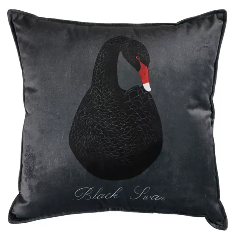 Декоративная подушка Black Swan I Cushion Черная Черный Серый Красный в Санкт-петербурге | Loft Concept 