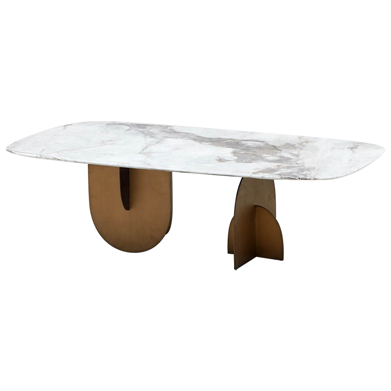 Кофейный стол Aoife Marble Dining Table Латунь Белый Мрамор Bianco Серый в Санкт-петербурге | Loft Concept 