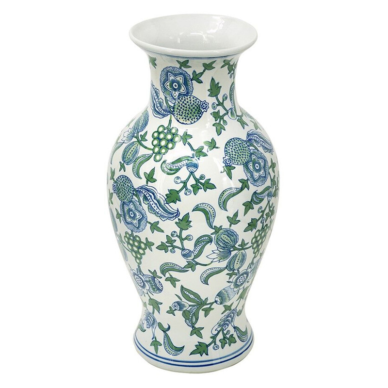 Ваза с зелено-голубым цветочным узором на белом фоне 47 см Blue & White Ornament Белый Синий Зеленый Ваза с зелено-голубым цветочным узором на белом фоне 47 см Blue & White Ornament Белый Синий Зеленый в Санкт-петербурге | Loft Concept