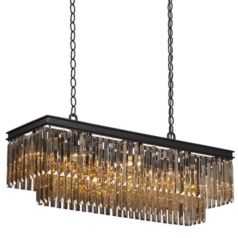 Люстра Odeon Amber Glass Rectangular Chandelier Black iron Янтарное стекло длина 100 Черный матовый в Санкт-петербурге | Loft Concept 