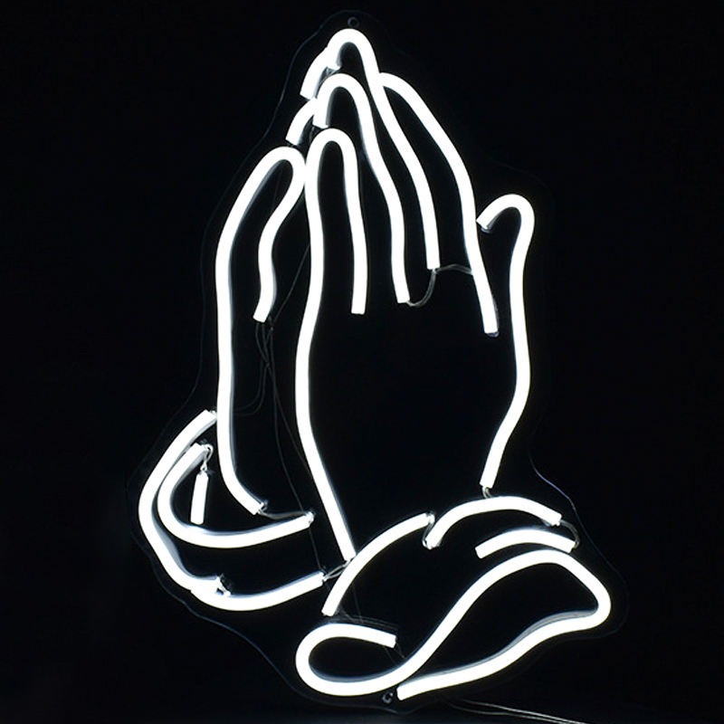 Неоновая настенная лампа Praying Hands Neon Wall Lamp Белый Прозрачный в Санкт-петербурге | Loft Concept 