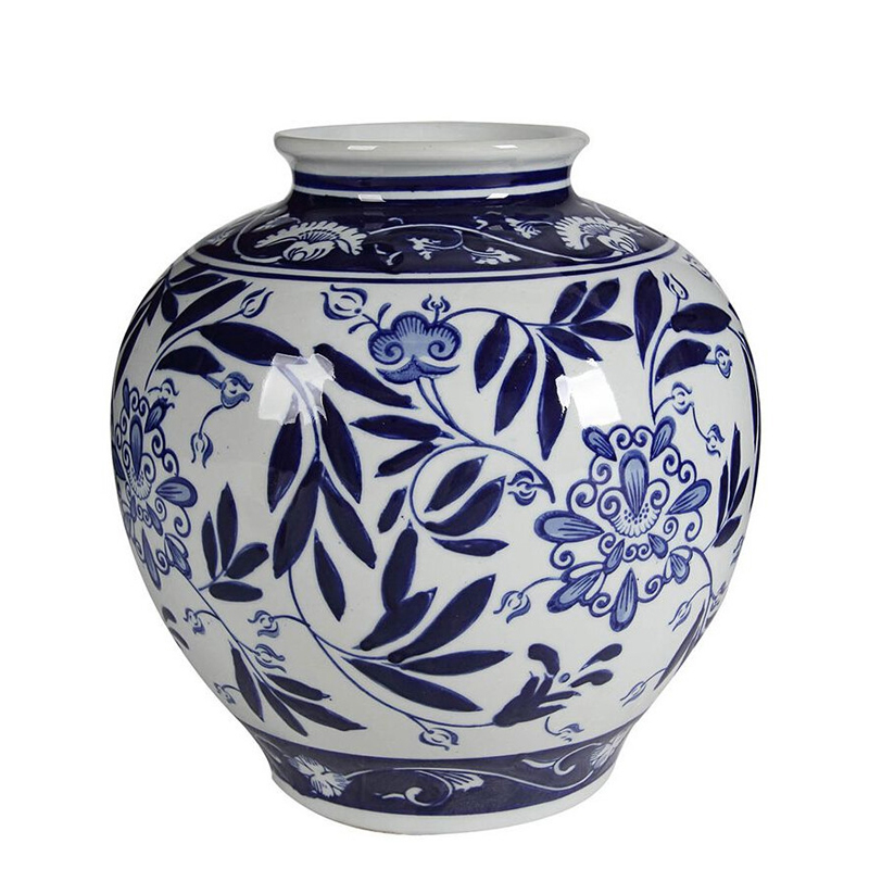 Ваза округлой формы с бело-синим цветочным орнаментом Blue & White Ornament Белый Синий Ваза округлой формы с бело-синим цветочным орнаментом Blue & White Ornament Белый Синий в Санкт-петербурге | Loft Concept
