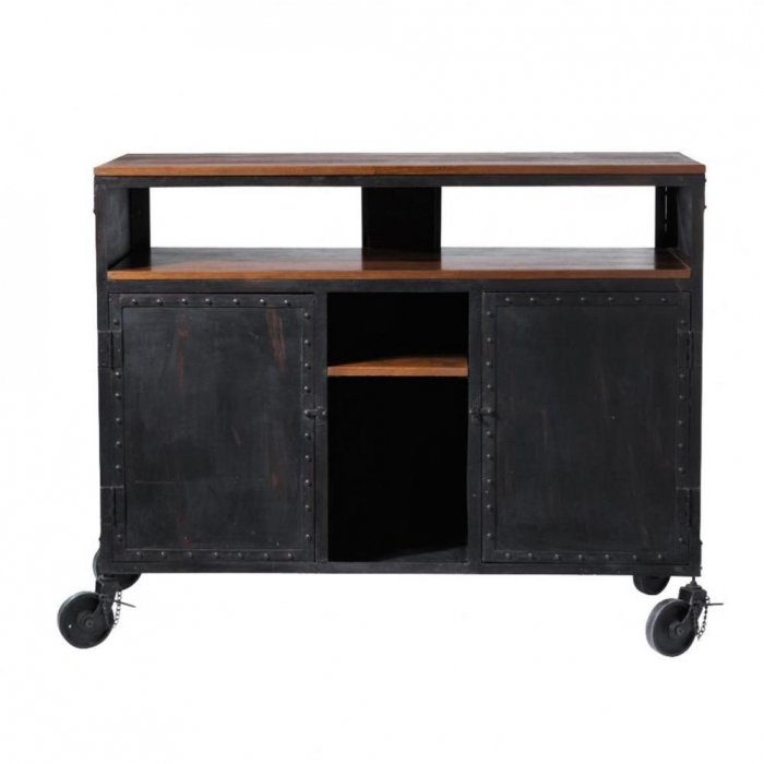 Комод в стиле Индастриал на колёсах Industrial Bar Oak Chest Черный в Санкт-петербурге | Loft Concept 