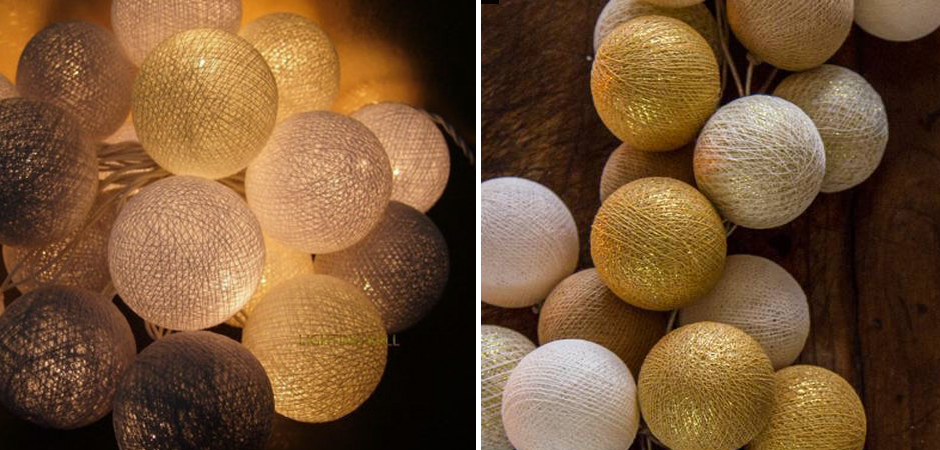 Гирлянда хлопковые фонарики Сotton Ball Gold Mix - Loft-Concept в Санкт-петербурге