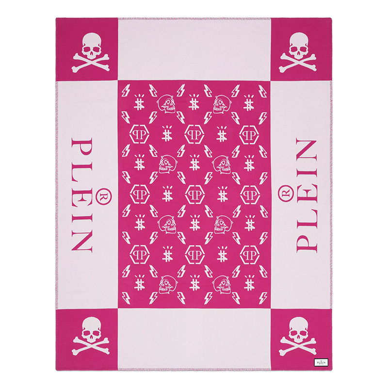 Плед Philipp Plein Plaid Cashmere Skull Pink Розовый Белый в Санкт-петербурге | Loft Concept 