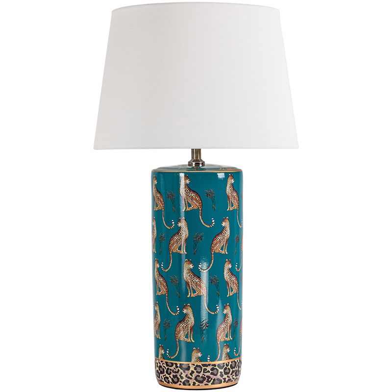 Настольная лампа с абажуром Leopard Lampshade Emerald Изумрудный Белый Коричневый в Санкт-петербурге | Loft Concept 