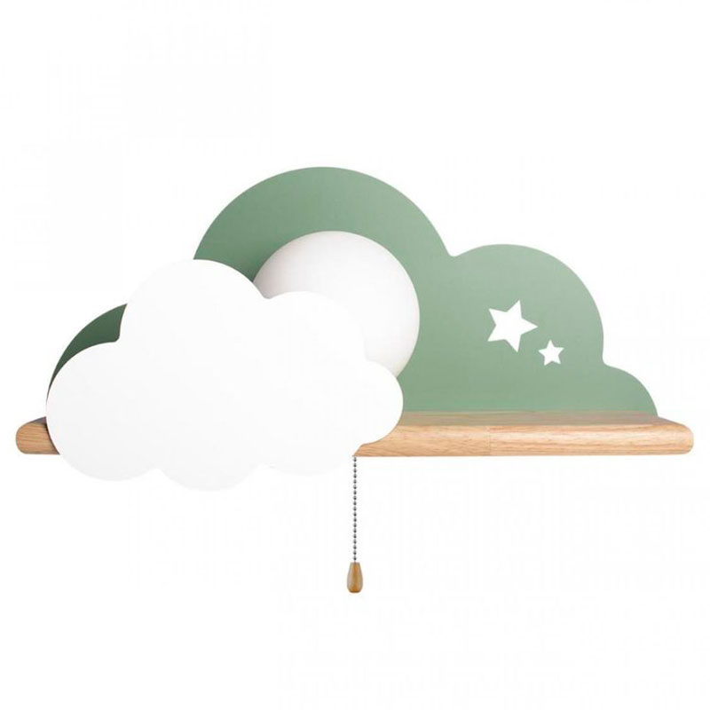 Бра с полкой зелёное Облако Wall Lamp Green Cloud Зеленый Древесина в Санкт-петербурге | Loft Concept 